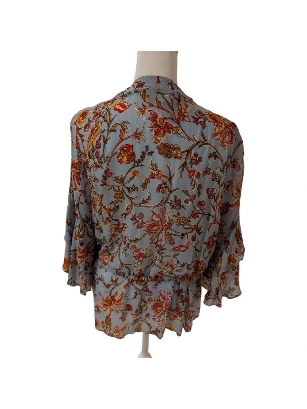 Zara Floral Blouse Kimono Sleeves Light Blue Medium - Picture 4 of 7